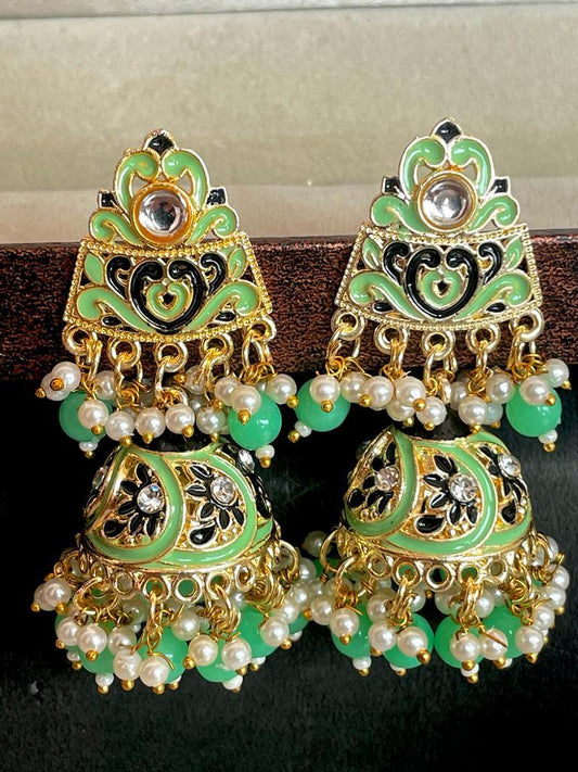 Meenakari Stone beads Jhumka Earring