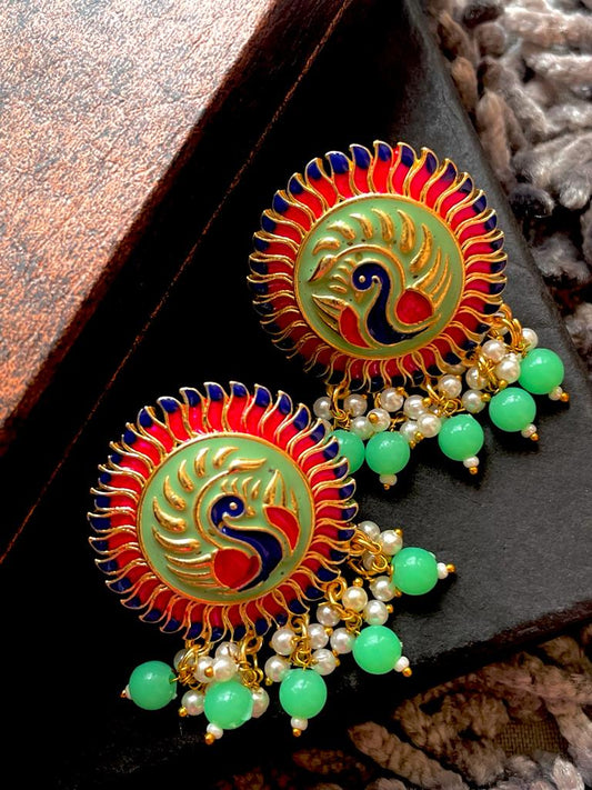 Meenakari Bird Print Stud Earring