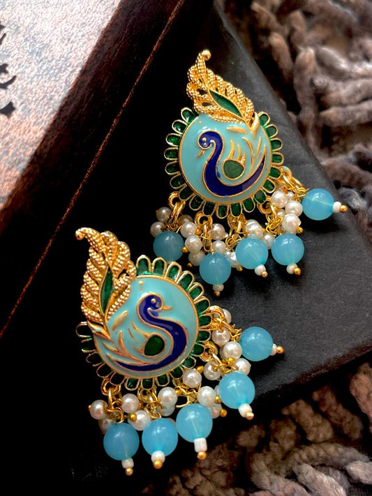 Meenakari Ethnic Peacock Print Stud Earring