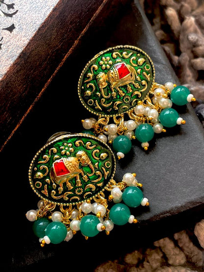 Meenakari Elephant Print Stud Earring