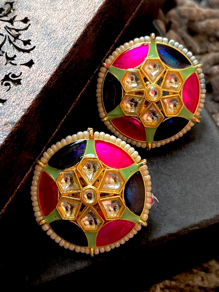 Meenakari Colourful Round Shape Stud Earring