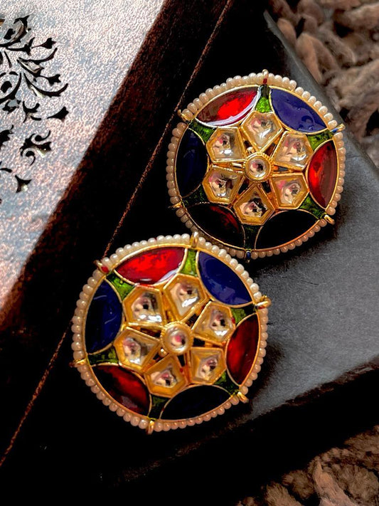 Meenakari Colourful Round Shape Stud Earring