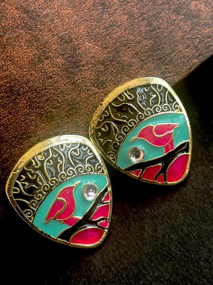 Meenakari Bird Print Stud Earring