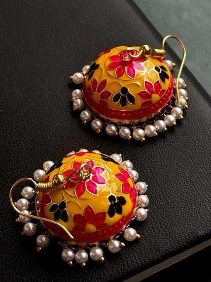 Meenakari Flower Print Dome Shape Jhumka Earring