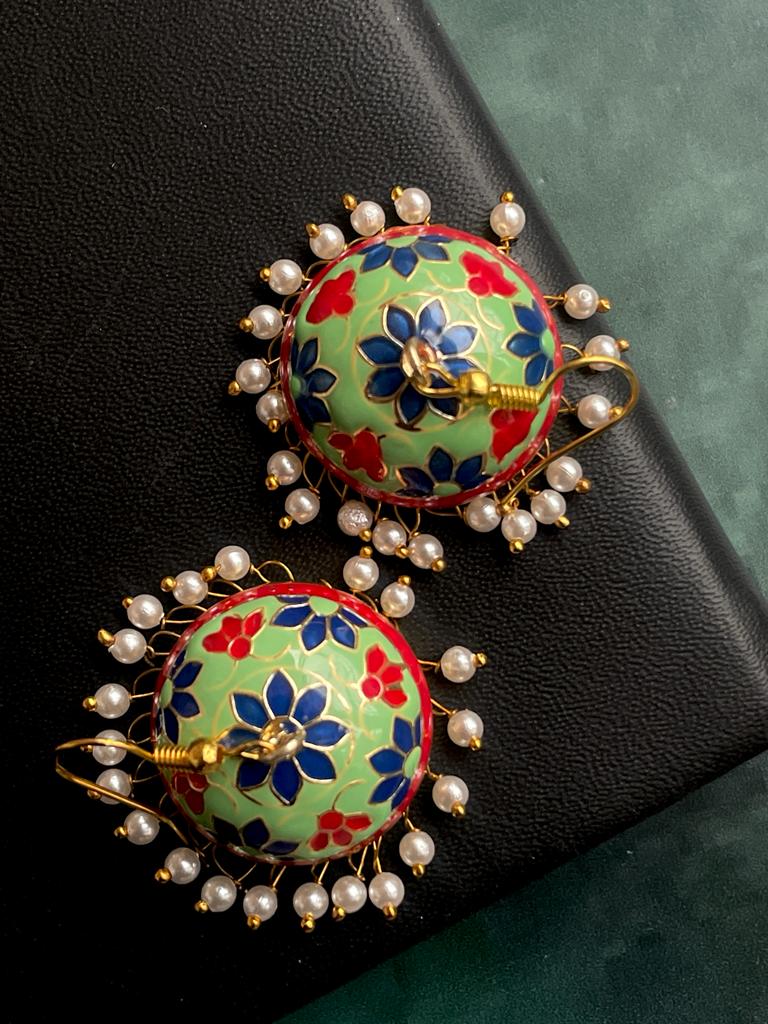 Meenakari Flower Print Dome Shape Jhumka Earring