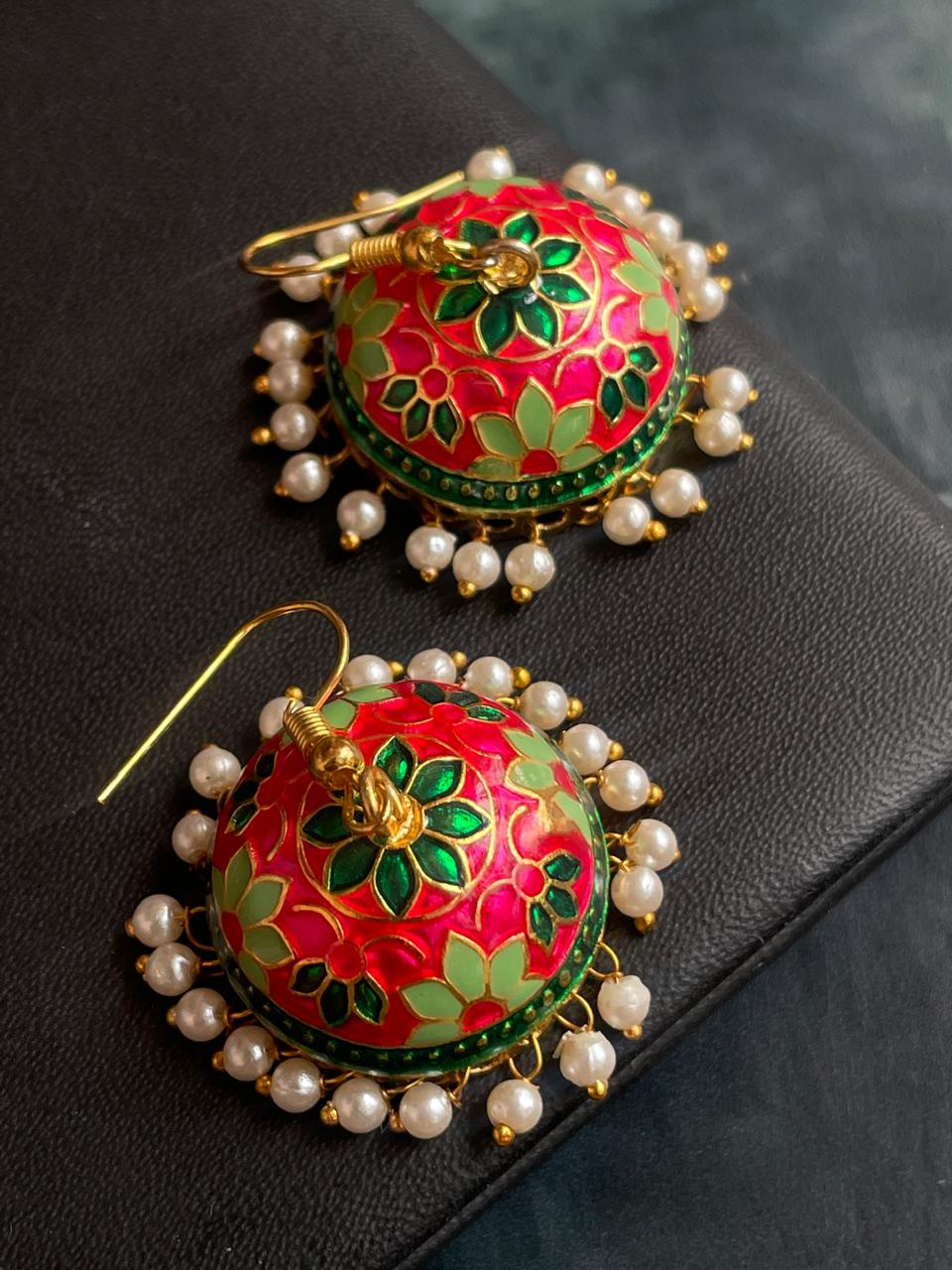 Meenakari Flower Print Dome Shape Jhumka Earring