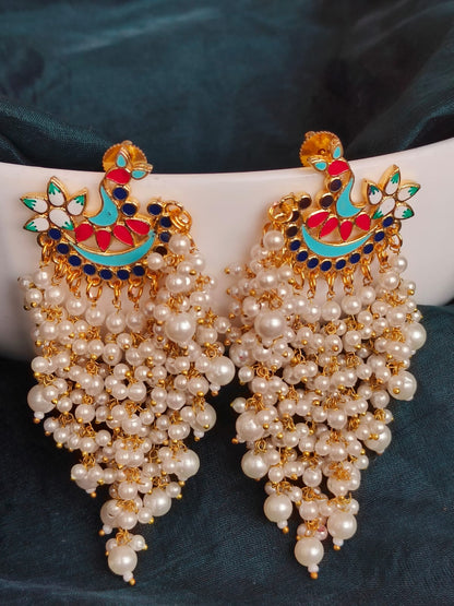 Meenakari Peacock Shape Top with beads latkan Earring
