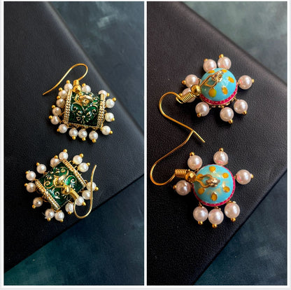 Meenakari Box shape Earring and Jhumki Earring (set of 2 pairs)