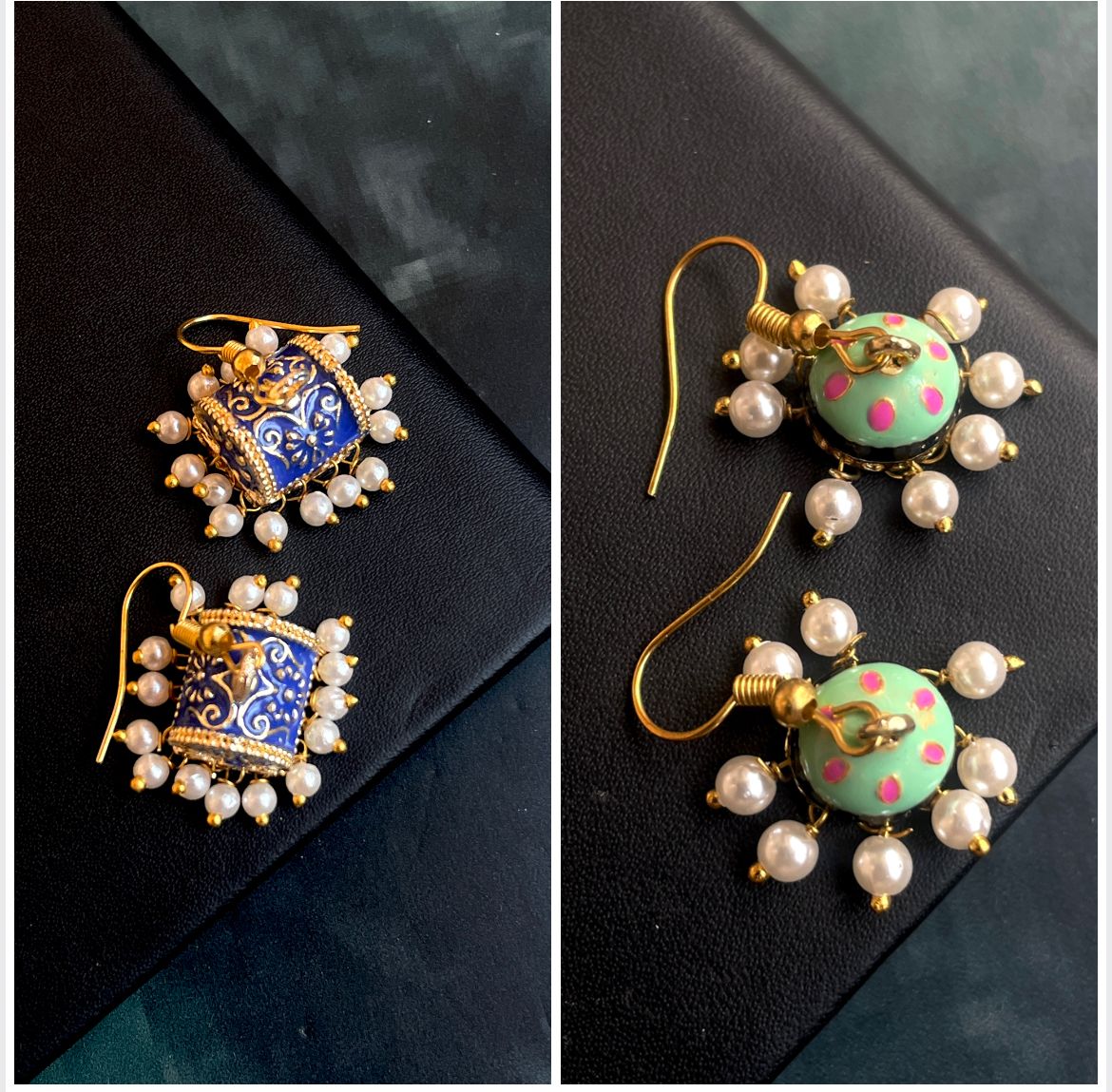 Meenakari Box shape Earring and Jhumki Earring (set of 2 pairs)