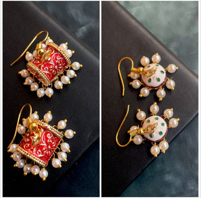 Meenakari Box shape Earring and Jhumki Earring (set of 2 pairs)