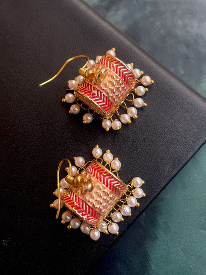 Meenakari Box Shape Double colour Earring