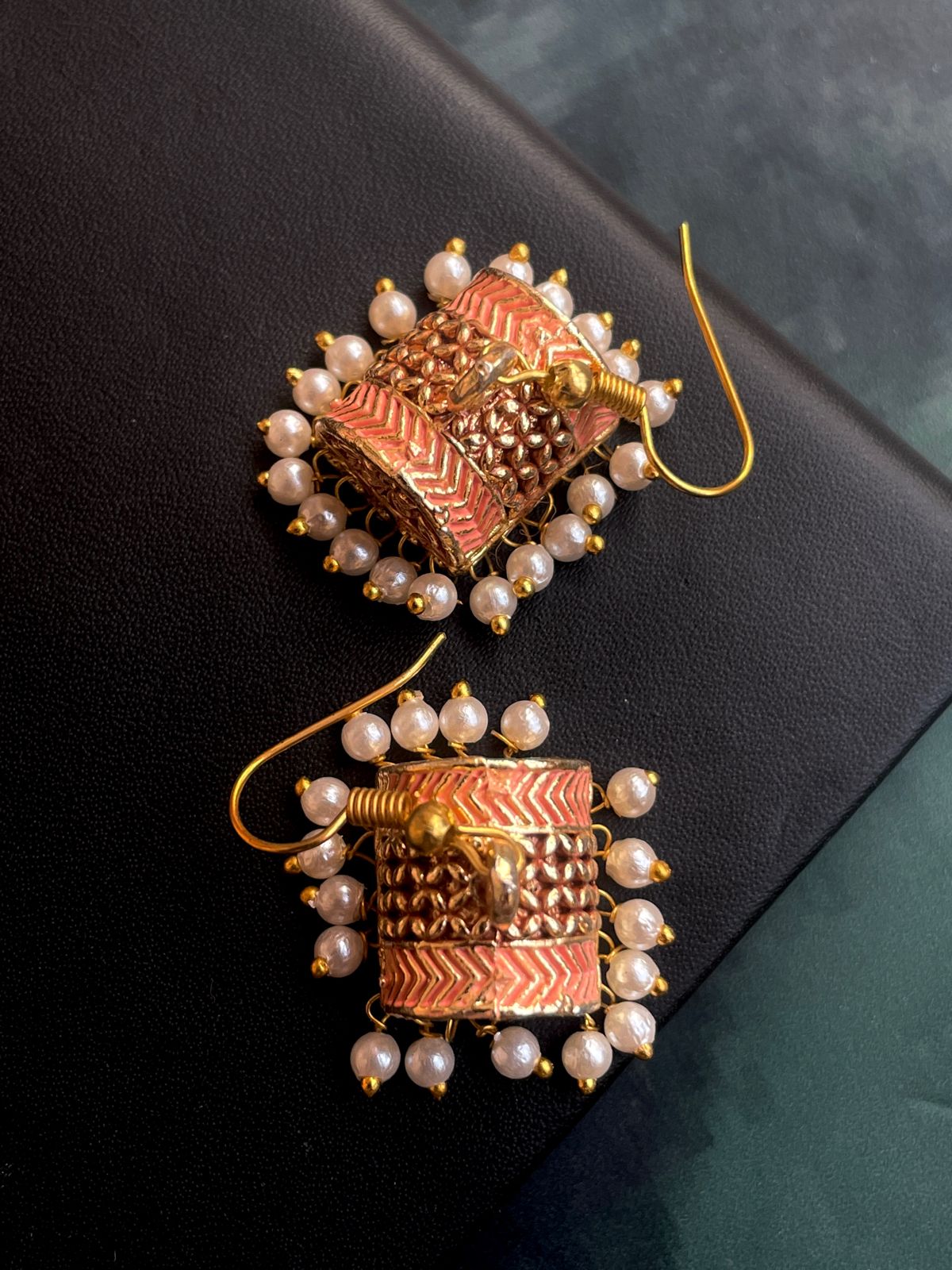 Meenakari Box Shape Double colour Earring