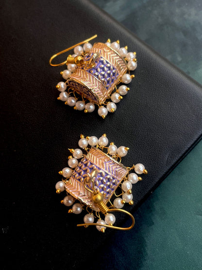 Meenakari Box Shape Double colour Earring