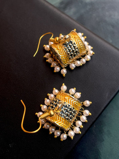 Meenakari Box Shape Double colour Earring