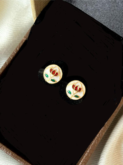 Meenakari Floral Print Small Stud Earring