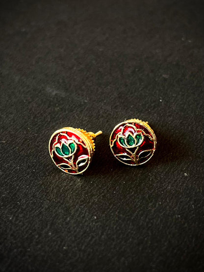 Meenakari Floral Print Small Stud Earring