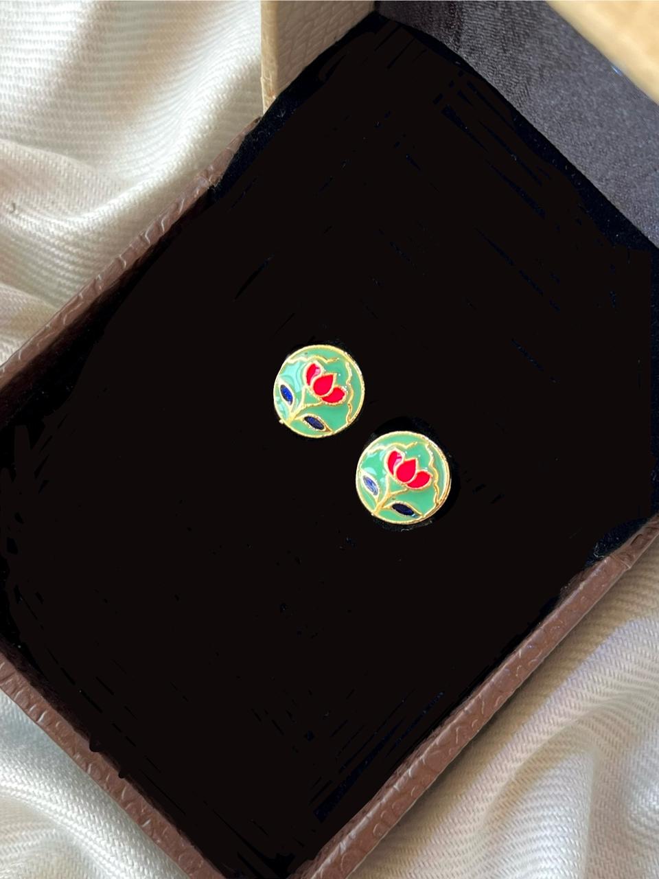 Meenakari Floral Print Small Stud Earring