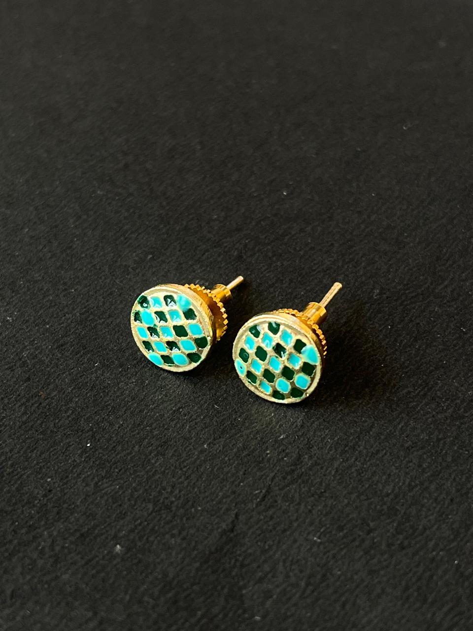 Gold-Plated Meenakari Checkered Small Stud Earring