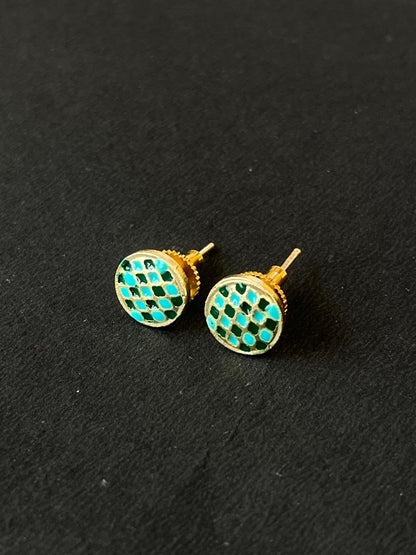 Gold-Plated Meenakari Checkered Small Stud Earring