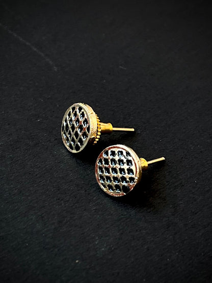 Gold-Plated Meenakari Checkered Small Stud Earring