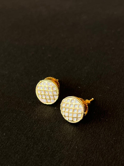 Gold-Plated Meenakari Checkered Small Stud Earring