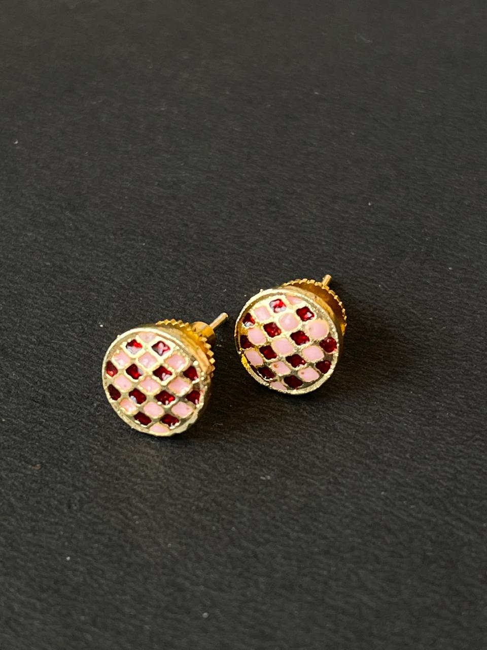 Gold-Plated Meenakari Checkered Small Stud Earring