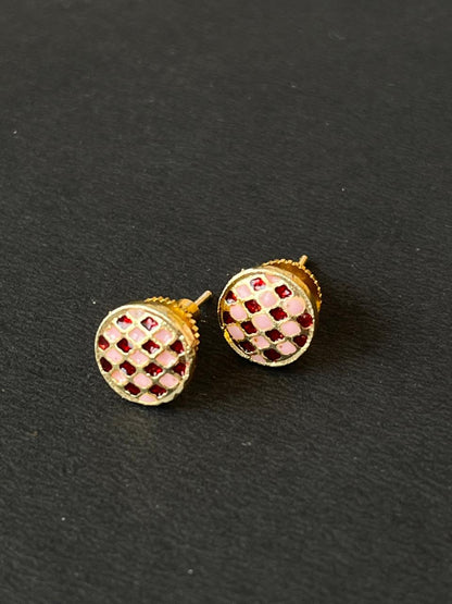 Gold-Plated Meenakari Checkered Small Stud Earring
