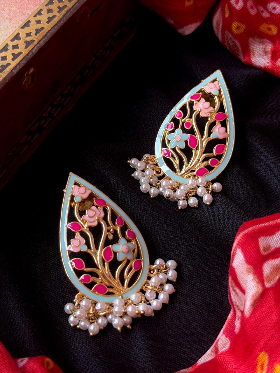 Meenakari Floral Beaded Long Stud Earring