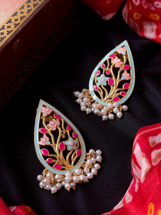 Meenakari Floral Beaded Long Stud Earring