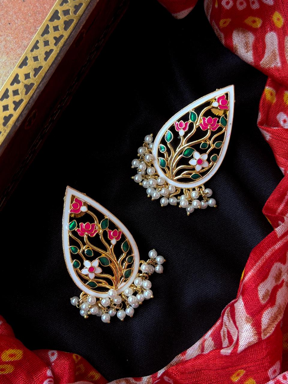 Meenakari Floral Beaded Long Stud Earring
