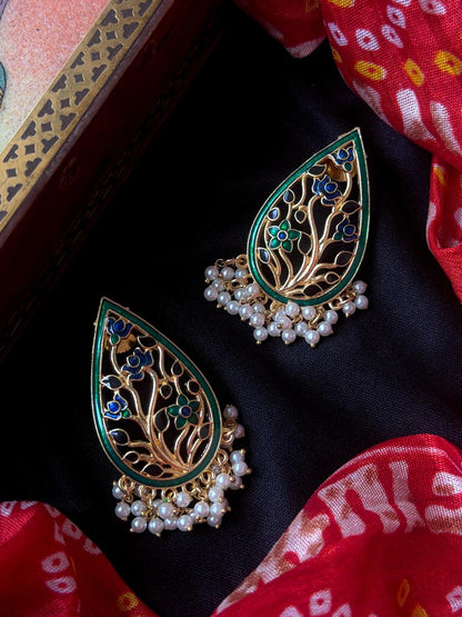 Meenakari Floral Beaded Long Stud Earring