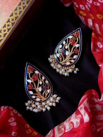 Meenakari Floral Beaded Long Stud Earring