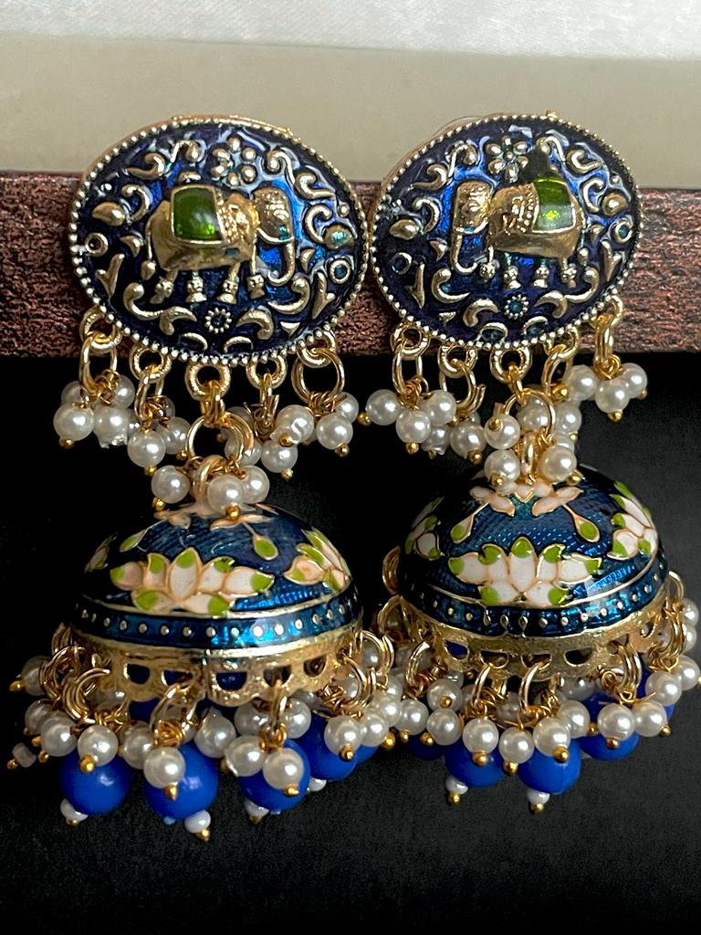 Elephant Top Meenakari Jhumka Earring