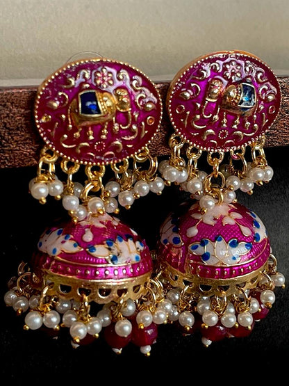 Elephant Top Meenakari Jhumka Earring