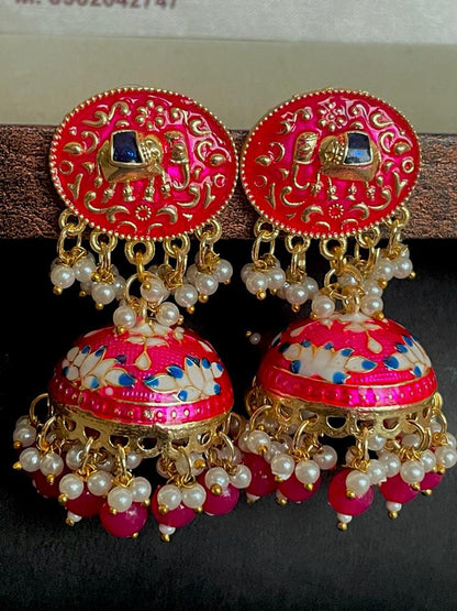 Elephant Top Meenakari Jhumka Earring