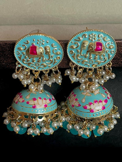 Elephant Top Meenakari Jhumka Earring