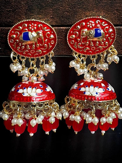 Elephant Top Meenakari Jhumka Earring