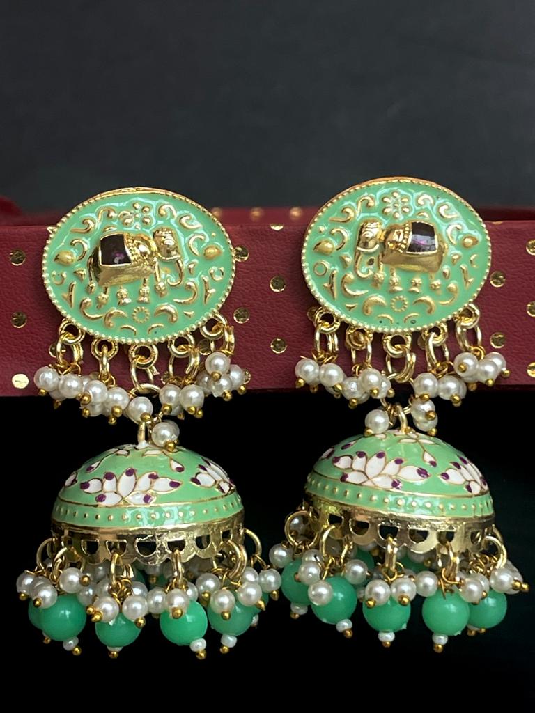 Elephant Top Meenakari Jhumka Earring