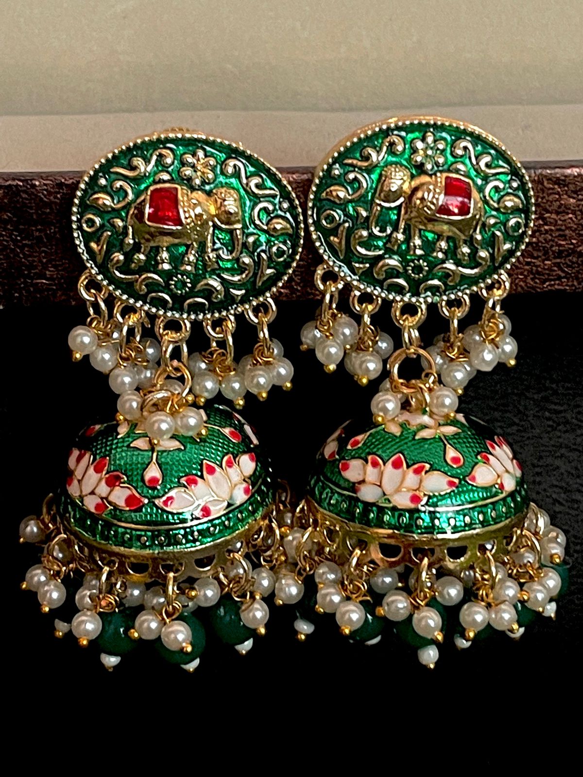 Elephant Top Meenakari Jhumka Earring