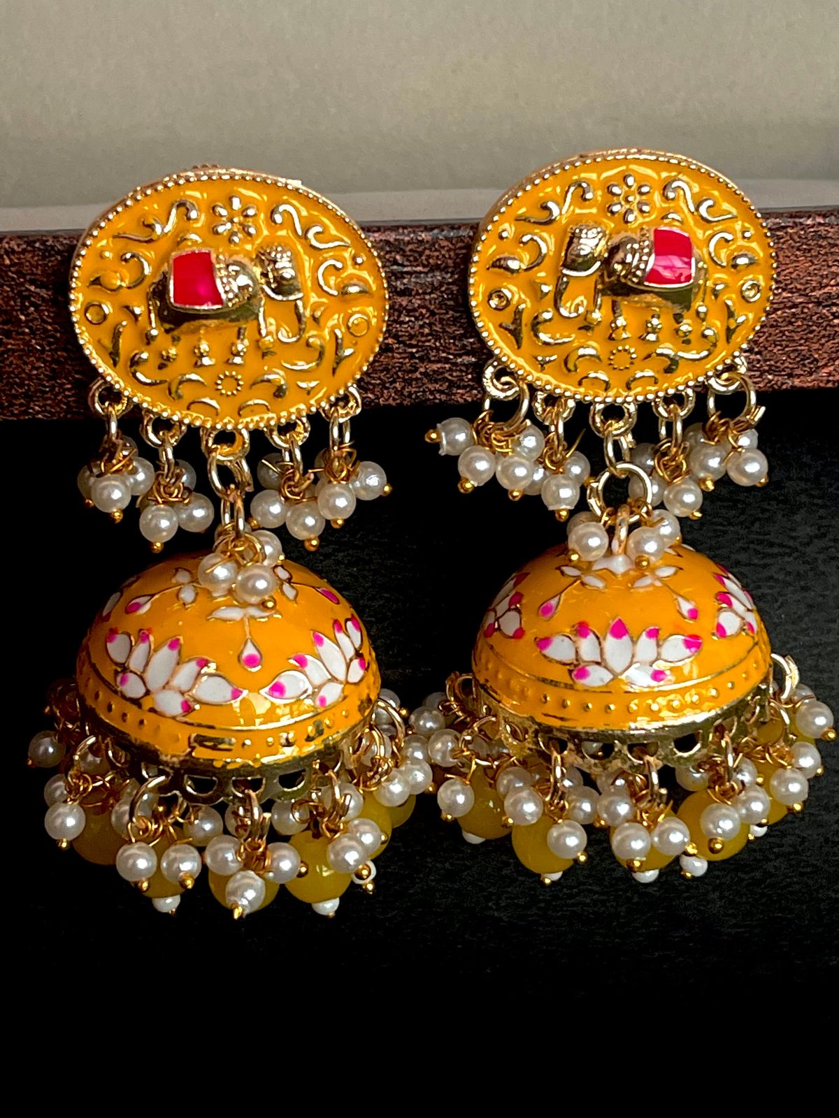 Elephant Top Meenakari Jhumka Earring