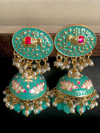 Elephant Top Meenakari Jhumka Earring