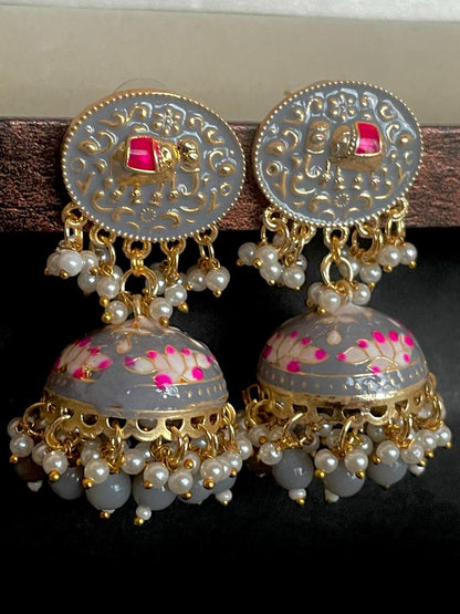 Elephant Top Meenakari Jhumka Earring