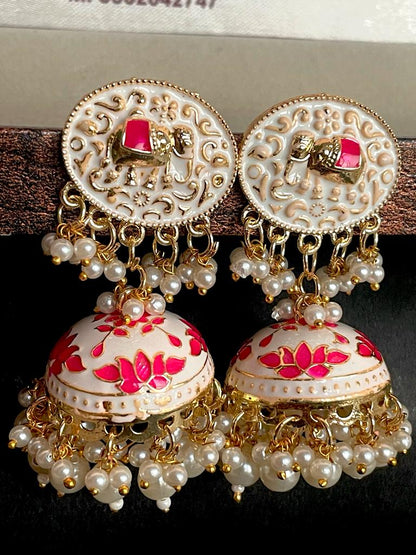 Elephant Top Meenakari Jhumka Earring