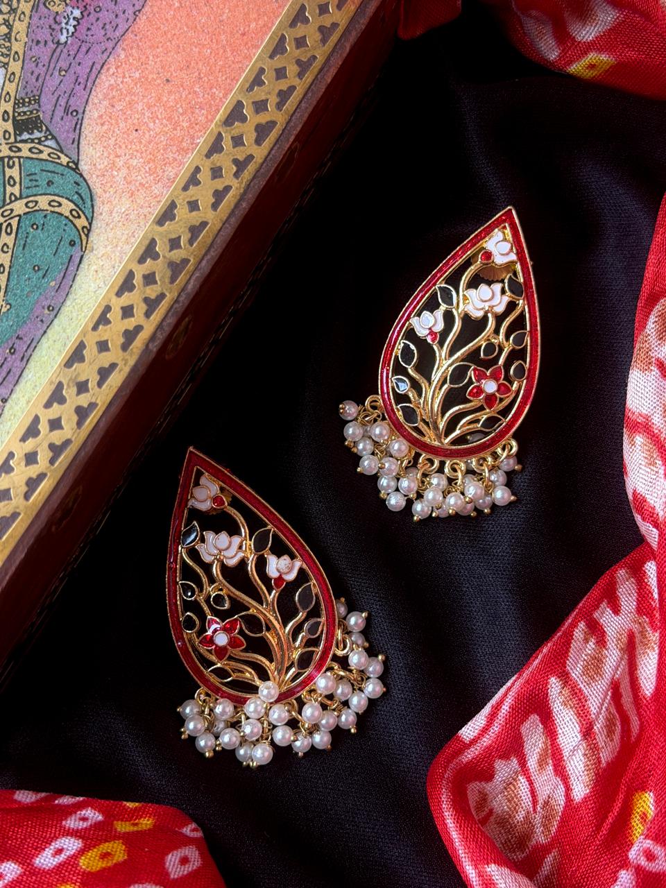 Meenakari Floral Beaded Long Stud Earring