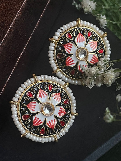 Meenakari Flower Print Stud Earring