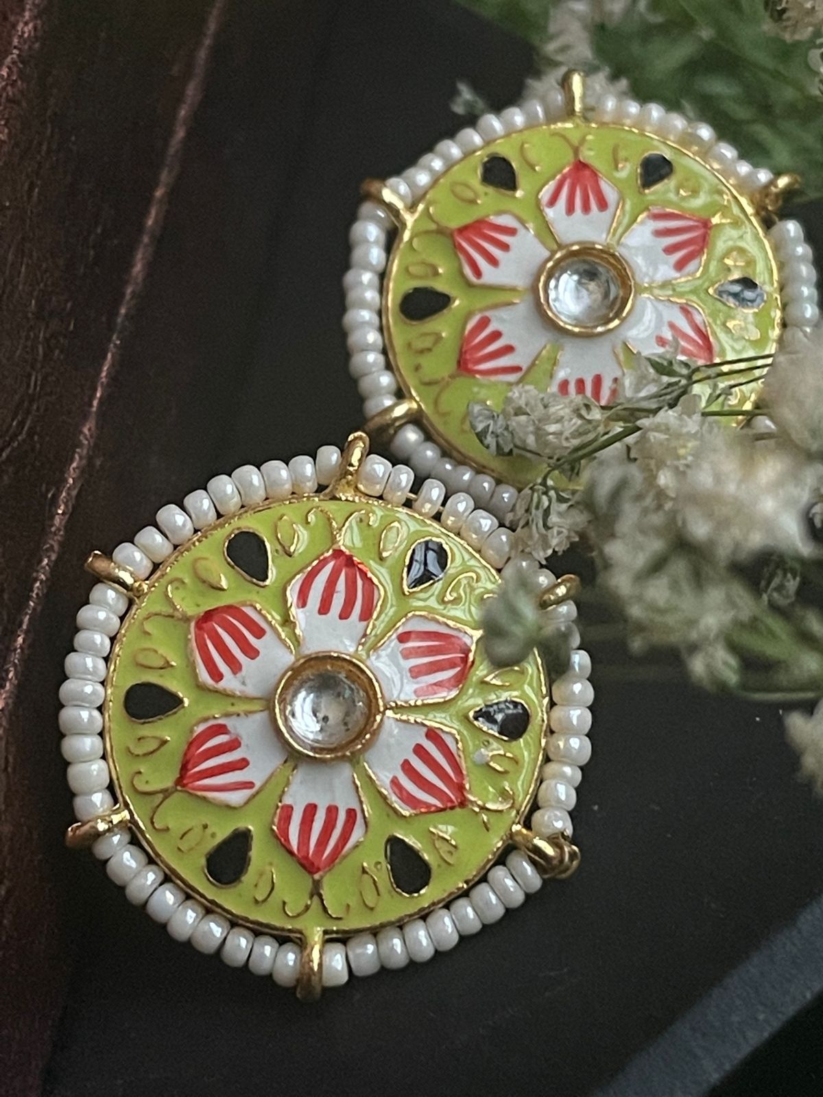 Meenakari Flower Print Stud Earring