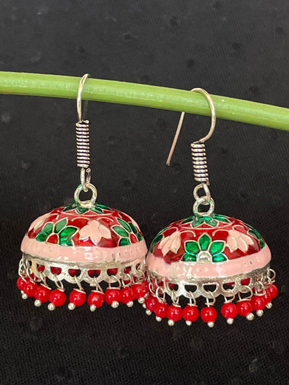 Meenakari Flower Print Dome Shape Jhumka Earring