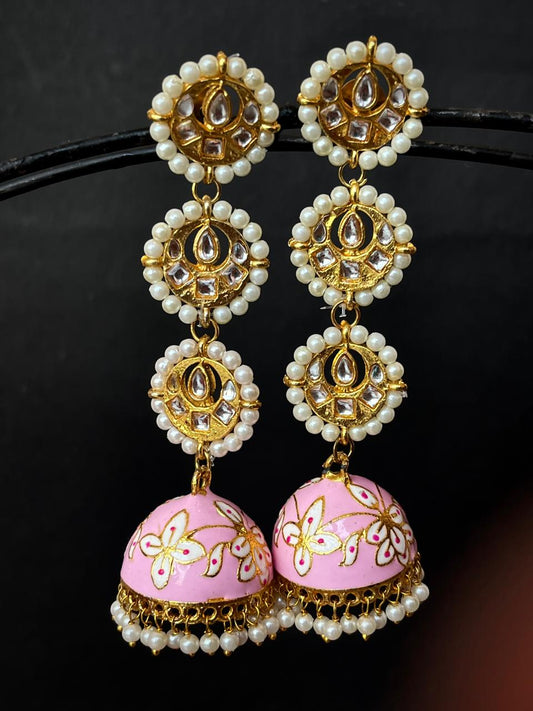Meenakari Dome with Three Tops Drop Earring