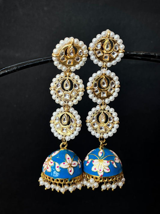 Meenakari Dome with Three Tops Drop Earring