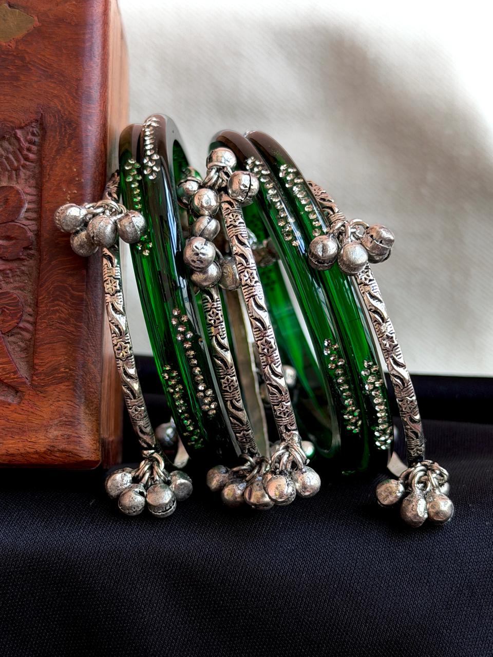 Acrylic Bangles with Metal Banglles set